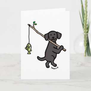 Black Labrador Fishing Cartoon  Card