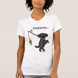 Black Labrador Fishing Cartoon T-Shirt