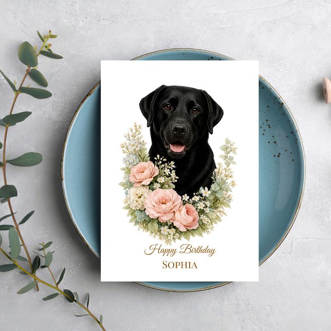 Black Labrador Floral Portrait Card (Creator Uploaded)