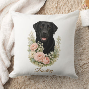 Black Labrador Floral Portrait Cushion