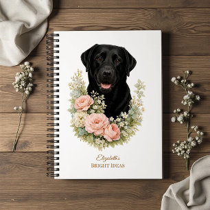 Black Labrador Floral Portrait Notebook
