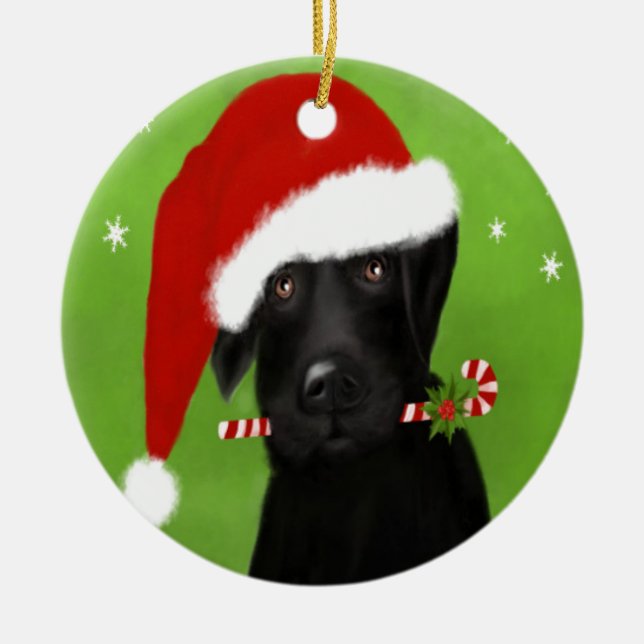 Black Labrador -Funny Christmas Dog Ceramic Tree Decoration (Front)