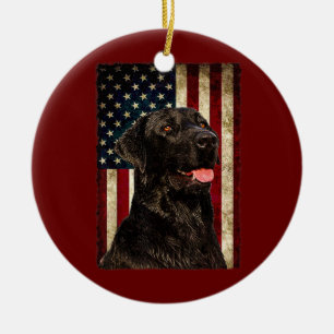Black Labrador Gift USA Flag Lab Owner Duck Hunte Ceramic Tree Decoration
