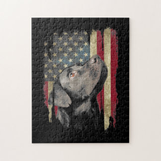 Black Labrador Gift USA Flag Lab Owner Duck Hunter Jigsaw Puzzle
