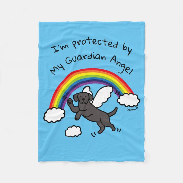 Black Labrador Guardian Angel (Rainbow Bridge) Fleece Blanket (Front)