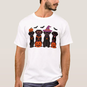 Black Labrador Halloween Pumpkins Bats And Witch T-Shirt