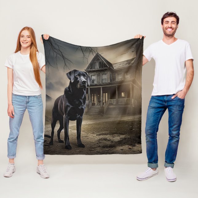 Black Labrador Halloween Scary Fleece Blanket (In Situ)
