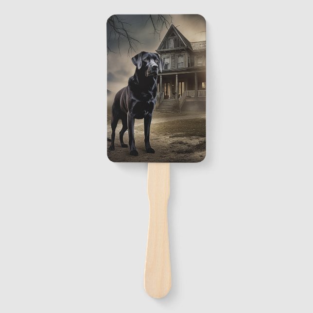 Black Labrador Halloween Scary Hand Fan (Front)