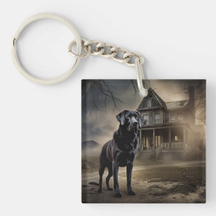 Black Labrador Halloween Scary Key Ring