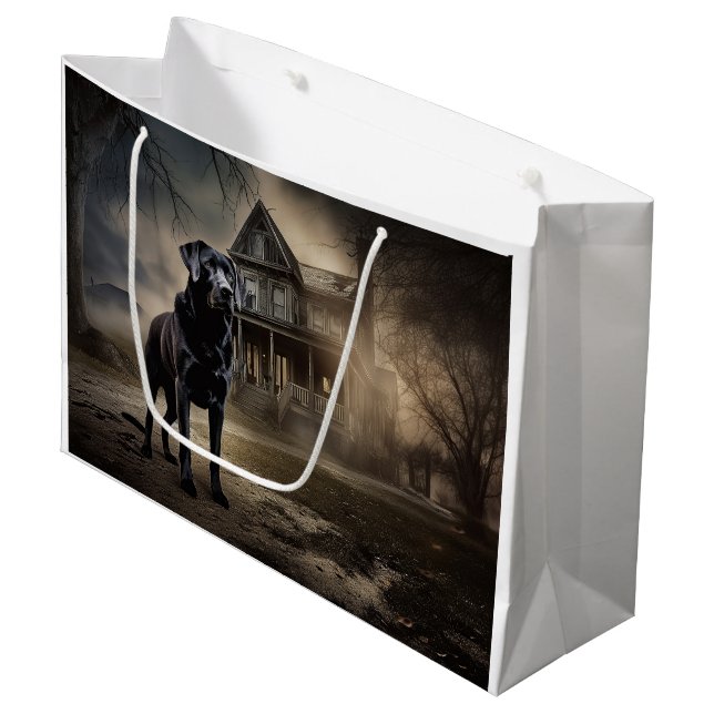 Black Labrador Halloween Scary Large Gift Bag (Front Angled)