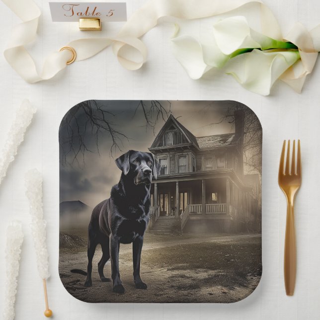 Black Labrador Halloween Scary Paper Plate (Wedding)