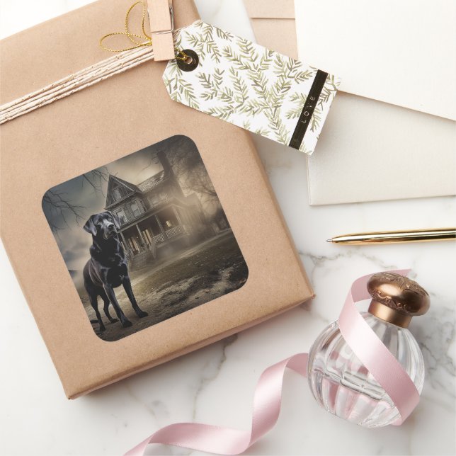 Black Labrador Halloween Scary Square Sticker (Gifting)