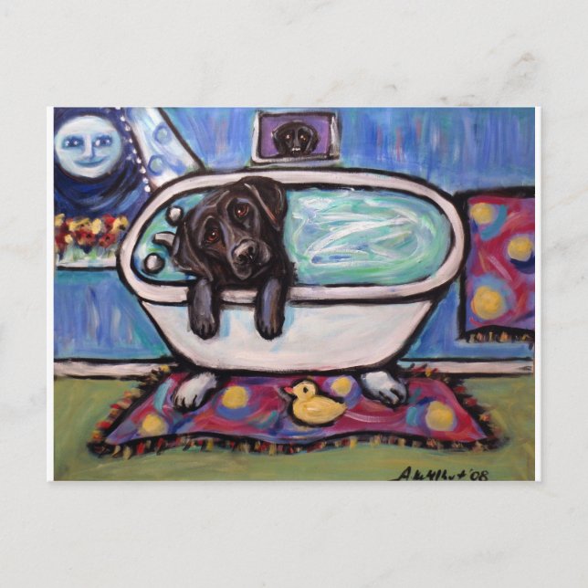Black Labrador happy bath Postcard (Front)