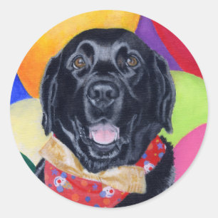 Black Labrador Happy Birthay Painting Classic Round Sticker