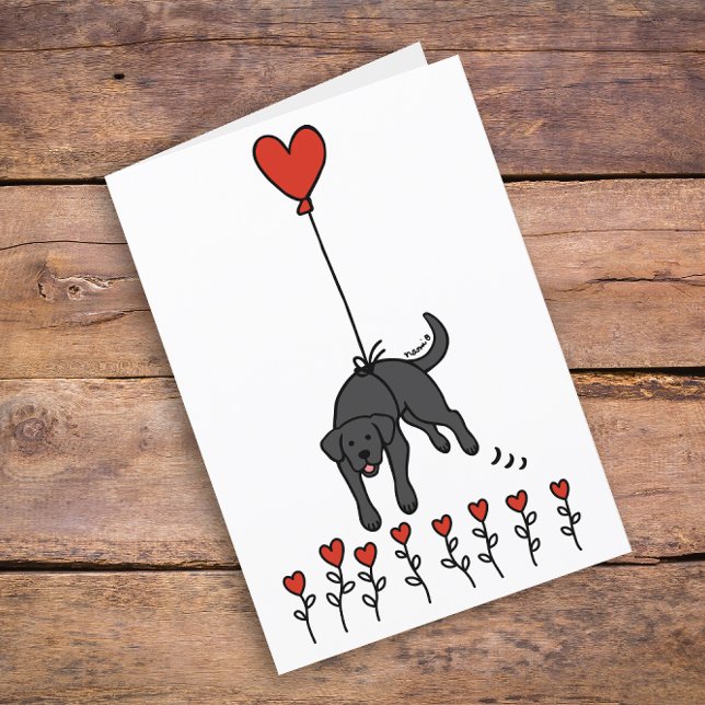 Black Labrador Heart Balloon Thank You Holiday Card (Cute Black Labrador Heart Balloon Design Thank You Cards for Black Labrador Owners.  Cartoon Art.)
