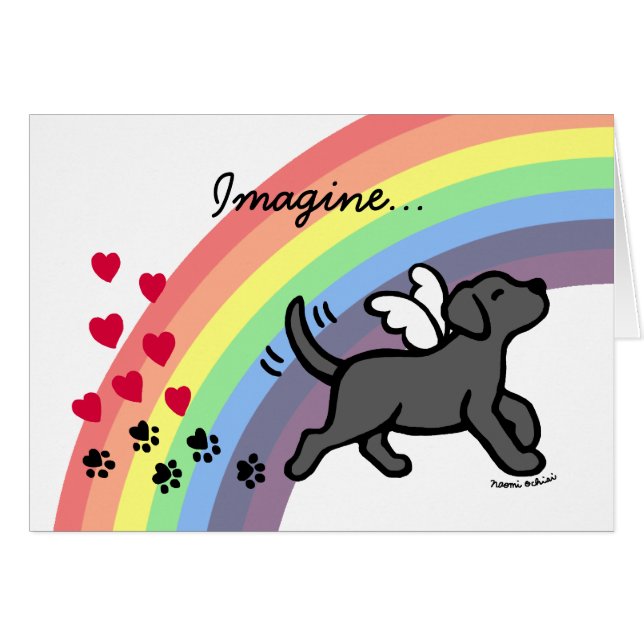 Black Labrador Hearts Rainbow Bridge Card (Front Horizontal)