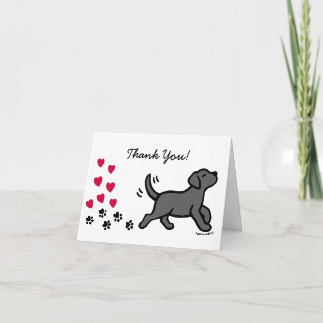 Black Labrador Hearts Thank You Card (Front)