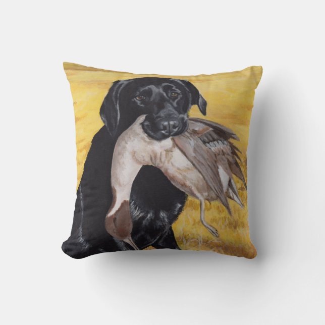 Black Labrador Hunting Dog Cushion (Front)