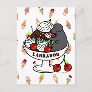 Black Labrador & Ice Cream Sundae Postcard
