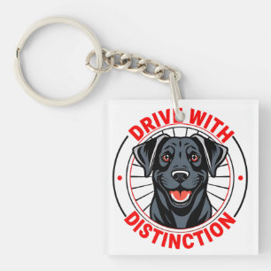 Black Labrador Illustration with Motivational Text Key Ring