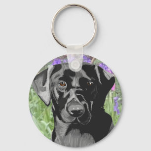 Black Labrador in a Bluebell Wood Key Ring