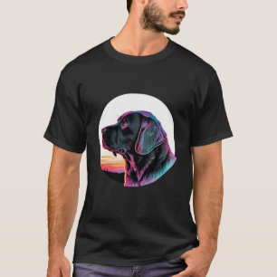 Black Labrador in a Dreamy 80s Retrowave Aesthetic T-Shirt