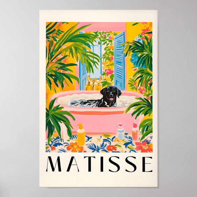 Black Labrador In Bathtub, Funny Bathroom Poster,  Poster (Front)