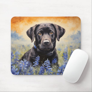 Black Labrador in Bluebonnets Mouse Mat