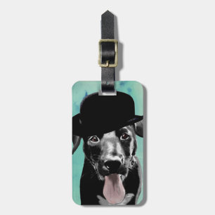Black Labrador in Bowler Hat Luggage Tag