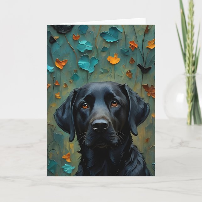 Black Labrador in Leaves Card (Front)