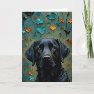 Black Labrador in Leaves Card