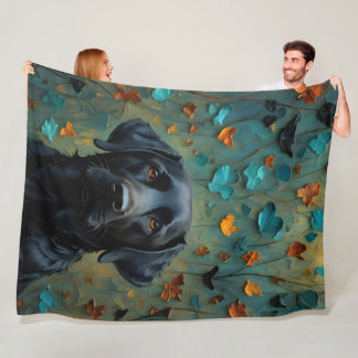 Black Labrador in Leaves Fleece Blanket