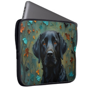 Black Labrador in Leaves Laptop Sleeve