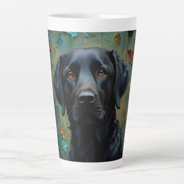 Black Labrador in Leaves Latte Mug (Front)