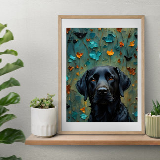 Black Labrador in Leaves  Poster
