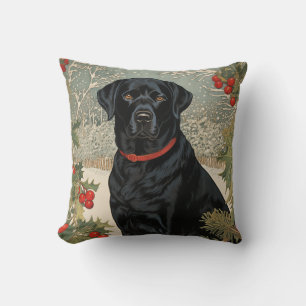 Black Labrador in Winter Cushion