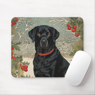 Black Labrador in Winter Mouse Mat