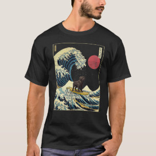 Black Labrador Japanese Kanagawa Wave Funny Surf D T-Shirt