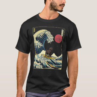 Black Labrador Japanese Kanagawa Wave Funny Surf D T-Shirt