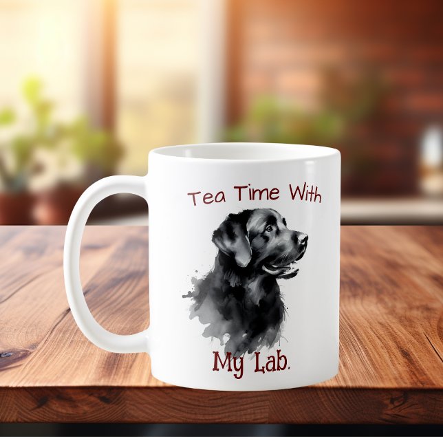 Black Labrador Keepsake Personalise Coffee Mug (Elegant watercolor Black Labrador, Customize with your own few words.)