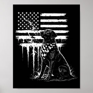 Black Labrador Lab American Flag Illustration Poster
