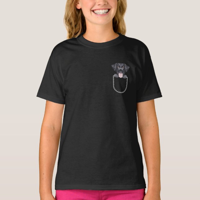 Black Labrador, Lab In The Breast Pocket T-Shirt (Front)