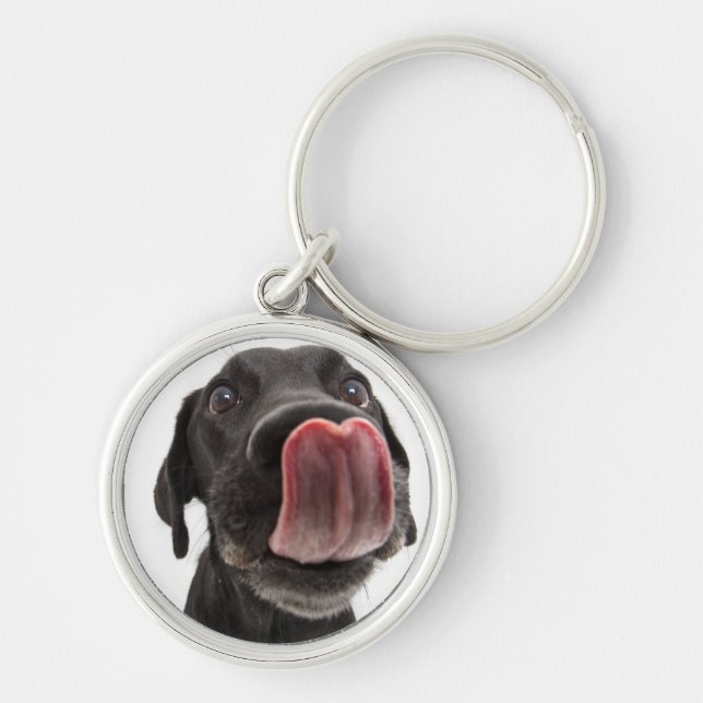 Black Labrador Licking Its Nose Key Ring (Front)