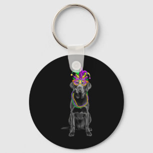 Black Labrador Mardi Gras Costume Beads Mask Key Ring