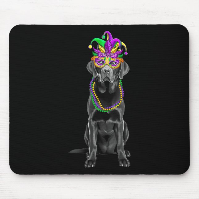 Black Labrador Mardi Gras Costume Beads Mask  Mouse Mat (Front)