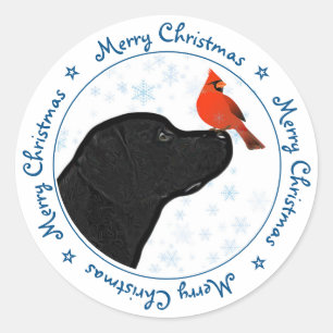 Black Labrador Merry Christmas Cardinal Cute Dog Classic Round Sticker