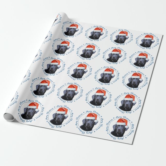 Black Labrador Merry Christmas Cute Santa Dog Wrapping Paper (Unrolled)