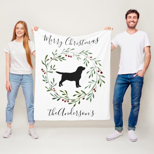 Black Labrador Merry Christmas Labrador Retriever Fleece Blanket (In Situ)