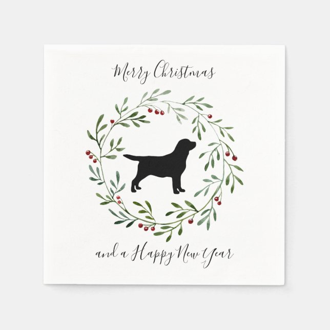 Black Labrador Merry Christmas- Labrador Retriever Napkin (Front)