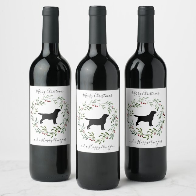 Black Labrador Merry Christmas Labrador Retriever Wine Label (Bottles)